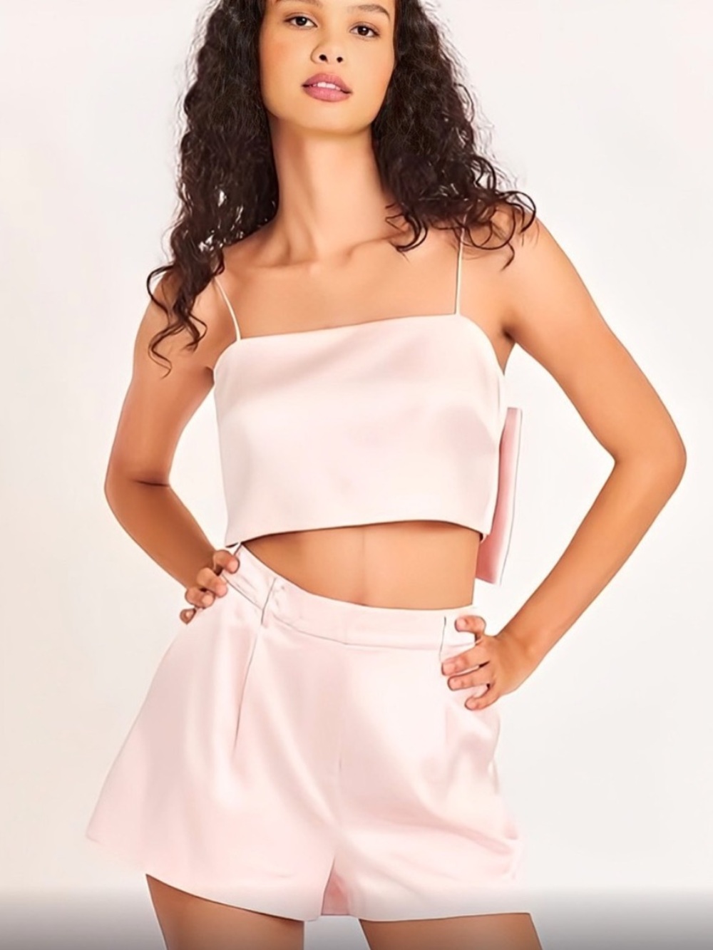 NWT TCEC | Pink Eleanor Satin Two Piece Short Set with Bow L